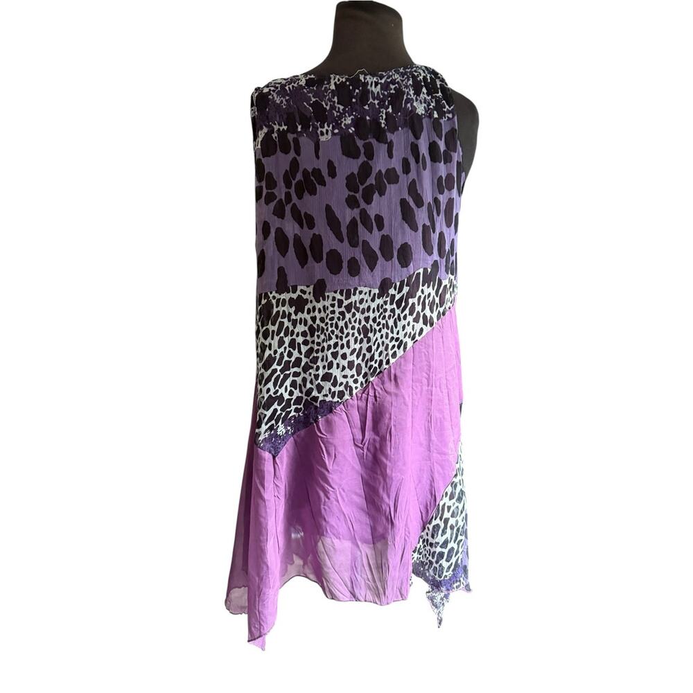Y2K Pretty Angel Patchwork Leopard Asymmetric Handkerchief Hem Dress Size S - Picture 5 of 7
